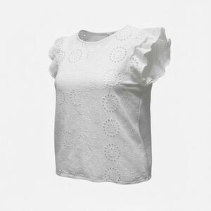 White Eyelet Flutter Sleeve Blouse Top Size 2x Made in Italy Lungo  L’arno